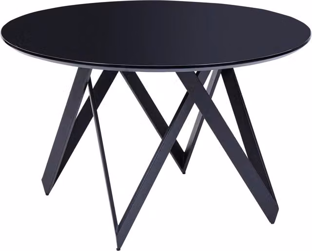 Tavolo da cucina rotondo moderno BELIANI con piano lucido in MDF e gambe in metallo nero, diametro 120 cm, 4 posti – 1
