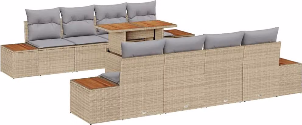 Set Divano da Giardino con cuscino 9 pcs Beige Poly Rattan