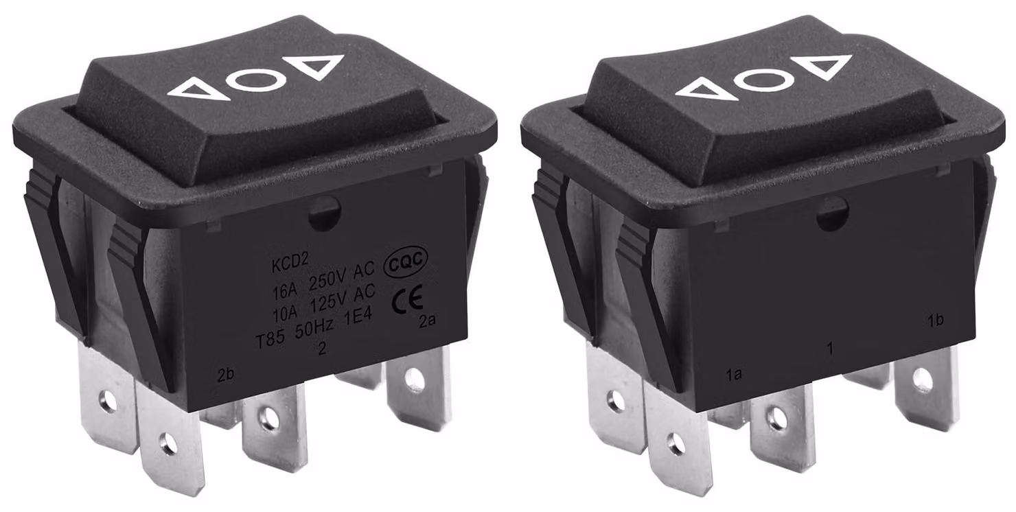 Set di 2 interruttori a levetta DPDT, 6 morsetti, 16A, 250V AC