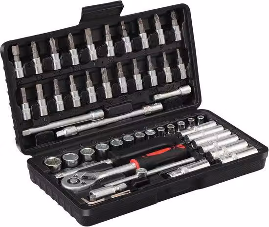 Set di chiavi a cricchetto da 1/4 di pollice composto da 53 pezzi, con prolunghe metriche e set di punte, ideale per progetti fai-da-te, riparazioni auto e uso domestico.