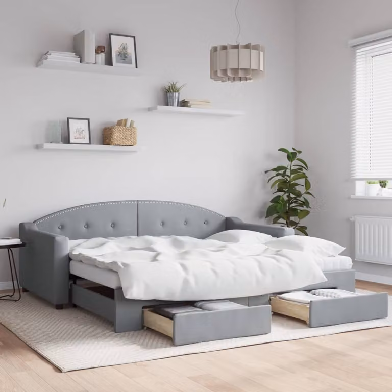 vidaXL Divano Letto con Cassetti in Tessuto Grigio Chiaro 90x190 cm