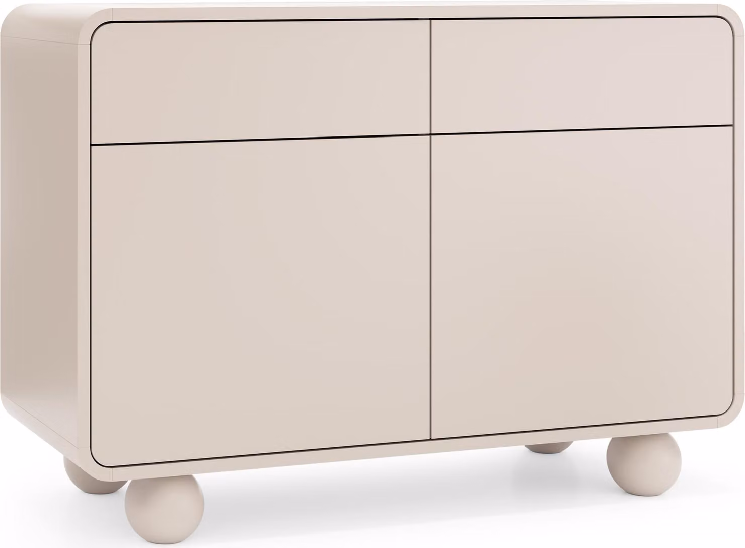 Masseno cassettiera TONDO 108 cm credenza con 2 cassetti e 2 ante per soggiorno camera da letto moderna 108x39x75 cm cashmere / cashmere