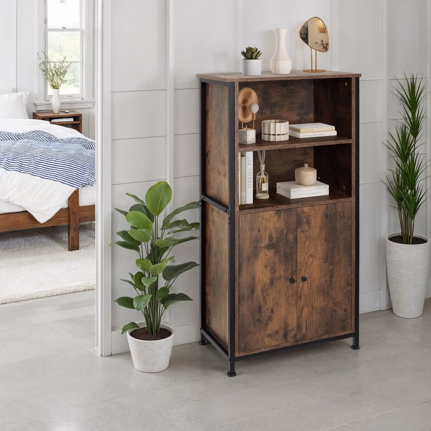 Credenza Doncaster tectake in stile industriale in legno e metallo marrone per soggiorno L: 125 cm, H: 60 cm, P: 38 cm – 3
