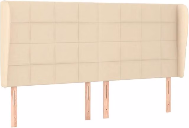 Testata ad orecchio in tessuto beige con struttura in legno di larice L: 163 cm, P: 23 cm, H: 118/128 cm