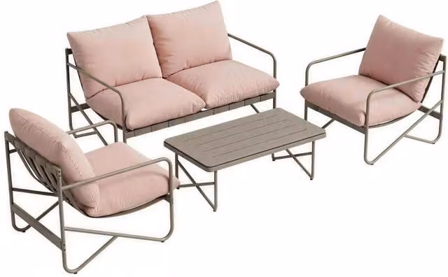 Set Giardino 4 Posti con Divanetto e Poltrone ¨C zephmum ¨C Metallo Rosa