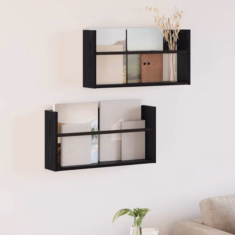 Set di 2 Scaffali per riviste da parete vidaXL Moderni in Nero Opaco L: 60 cm, P: 12 cm, H: 30 cm