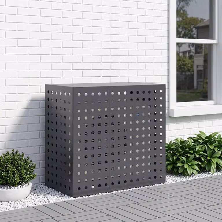 Copertura per condizionatore d'aria vidaXL in acciaio, colore antracite, L 110 x P 50 x H 105 cm
