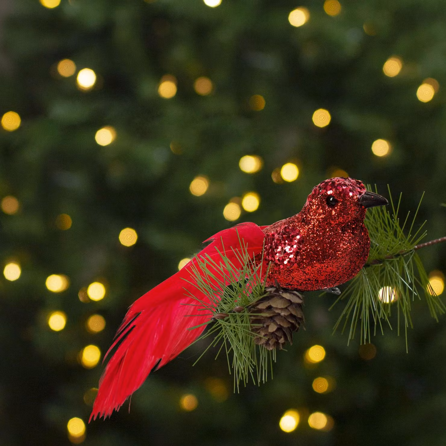 Decorazioni natalizie - Ornamento a forma di uccello con glitter - Rosso - 2 pezzi per confezione