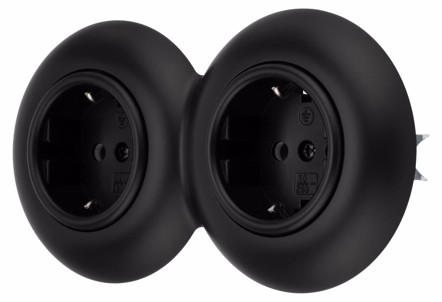 Prese a muro retro, serie Curve VX1, colore nero opaco, doppia presa, con morsetto a molla, sistema all-in-one