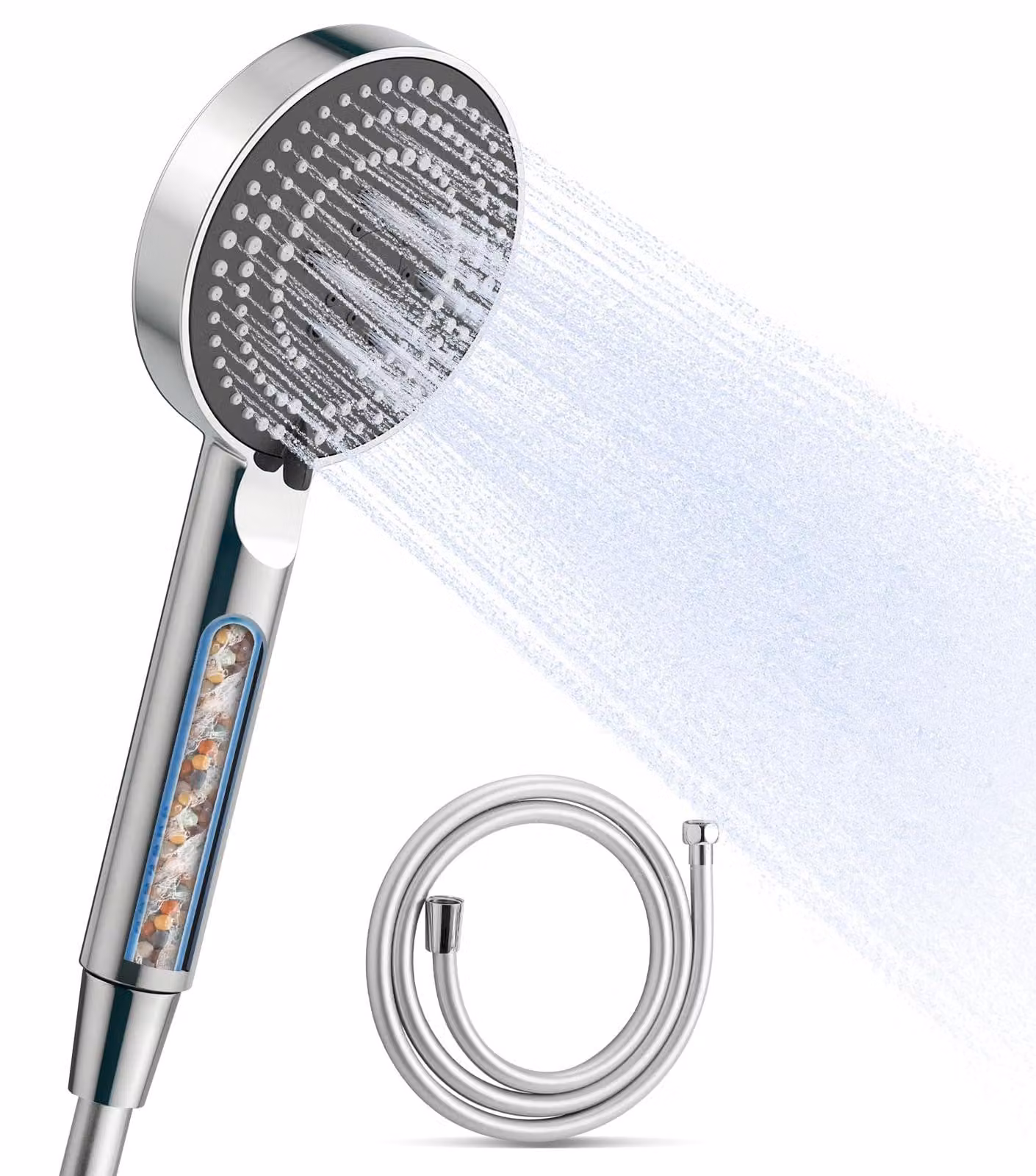 Doccia a mano con filtro anticalcare, 6 getti, tubo flessibile in PVC da 1,6 metri, a risparmio idrico per la doccia