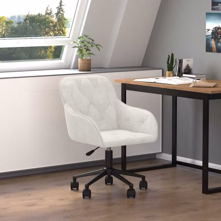 Sedia da ufficio girevole vidaXL in velluto beige con ruote per home office e design moderno