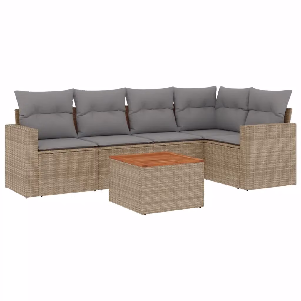 vidaXL Set Divano da Giardino a L in Polyrattan 6 pz con Cuscini Beige e Grigio – 2