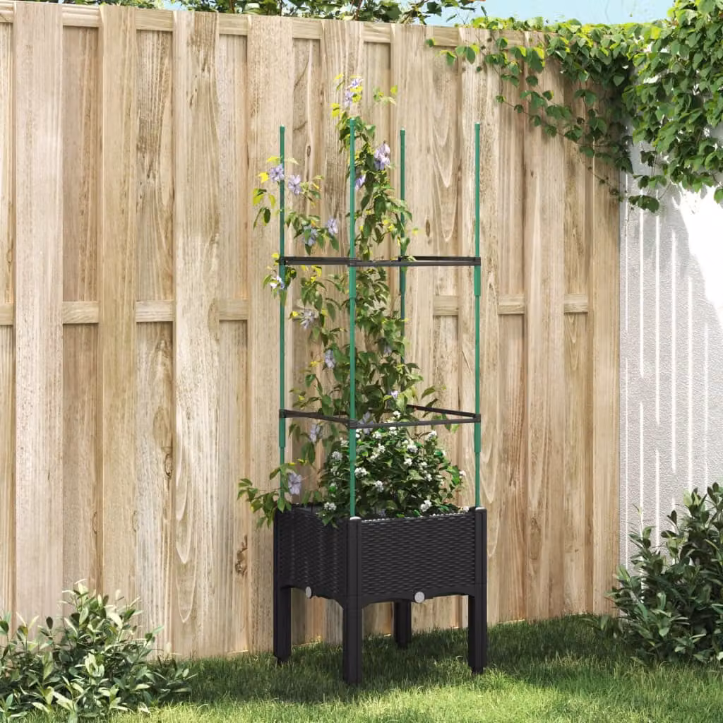 Fioriera da giardino con traliccio per piante rampicanti vidaXL, colore nero, L/P/H: 40 x 40 x 142,5 cm