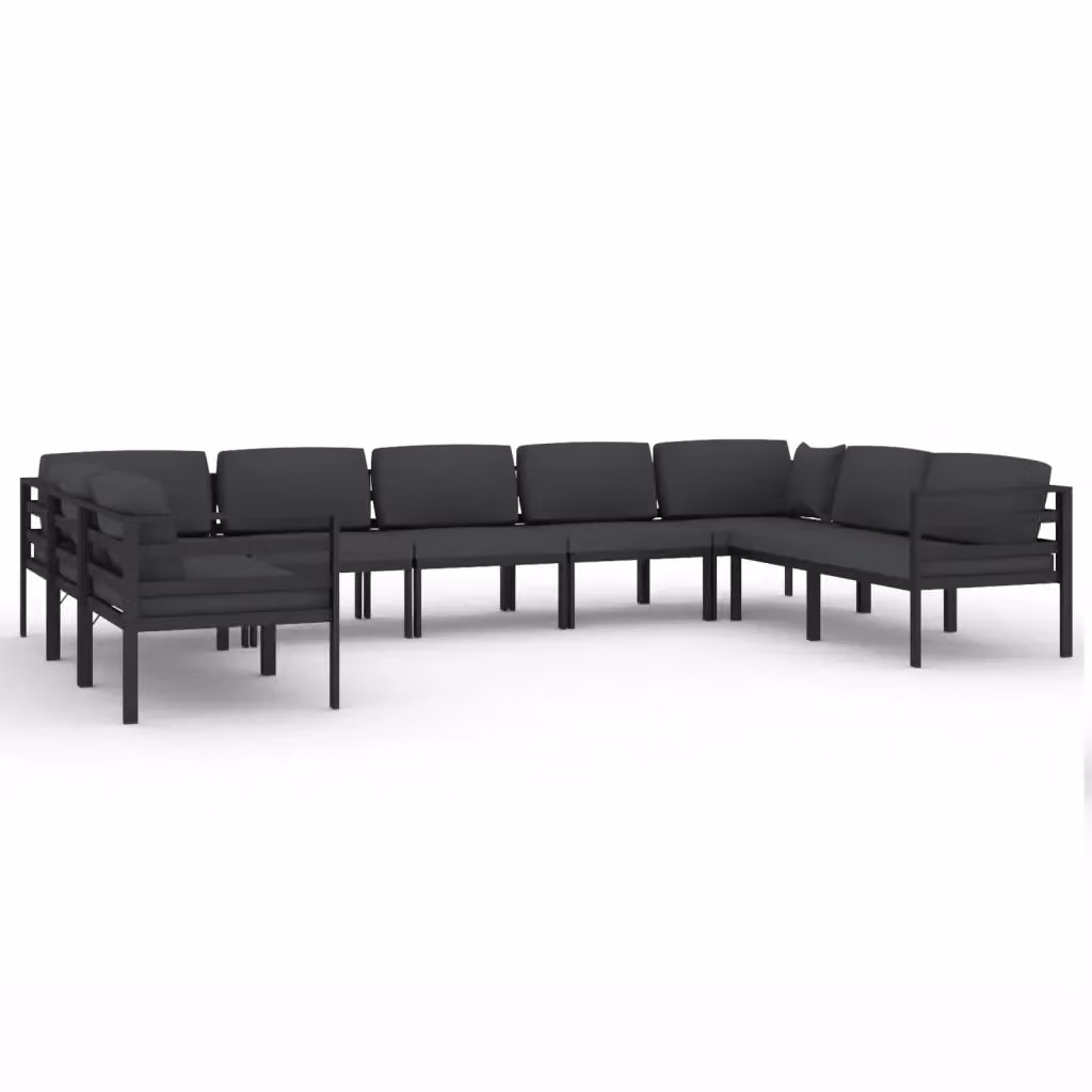Set di divani da giardino a L con 9 pezzi vidaXL in alluminio antracite e cuscini imbottiti – 2