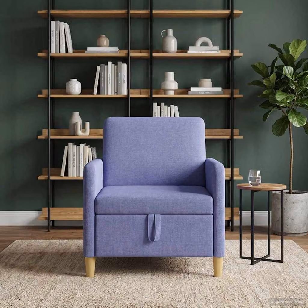 Divano moderno vidaXL con contenitore e seduta apribile, rivestimento in tessuto blu e marrone, L: 72 cm, P: 78 cm, H: 87 cm