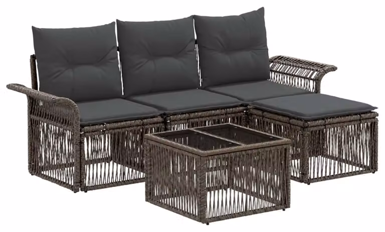 Set Divano da Giardino 5 pcs Grigio polyrattan