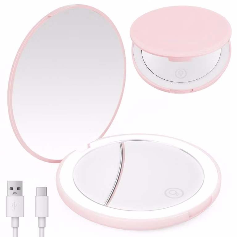 Specchio da trucco 1X/10X con luce LED - Specchio pieghevole portatile per viaggi - Ricaricabile tramite USB