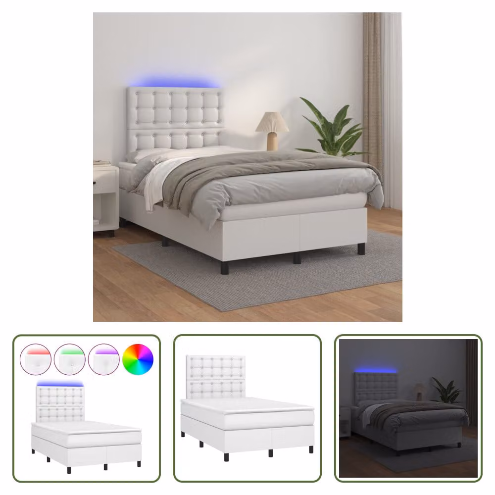 The Living Store Letto a molle con materasso e LED bianco 120x200 cm in ecopelle
