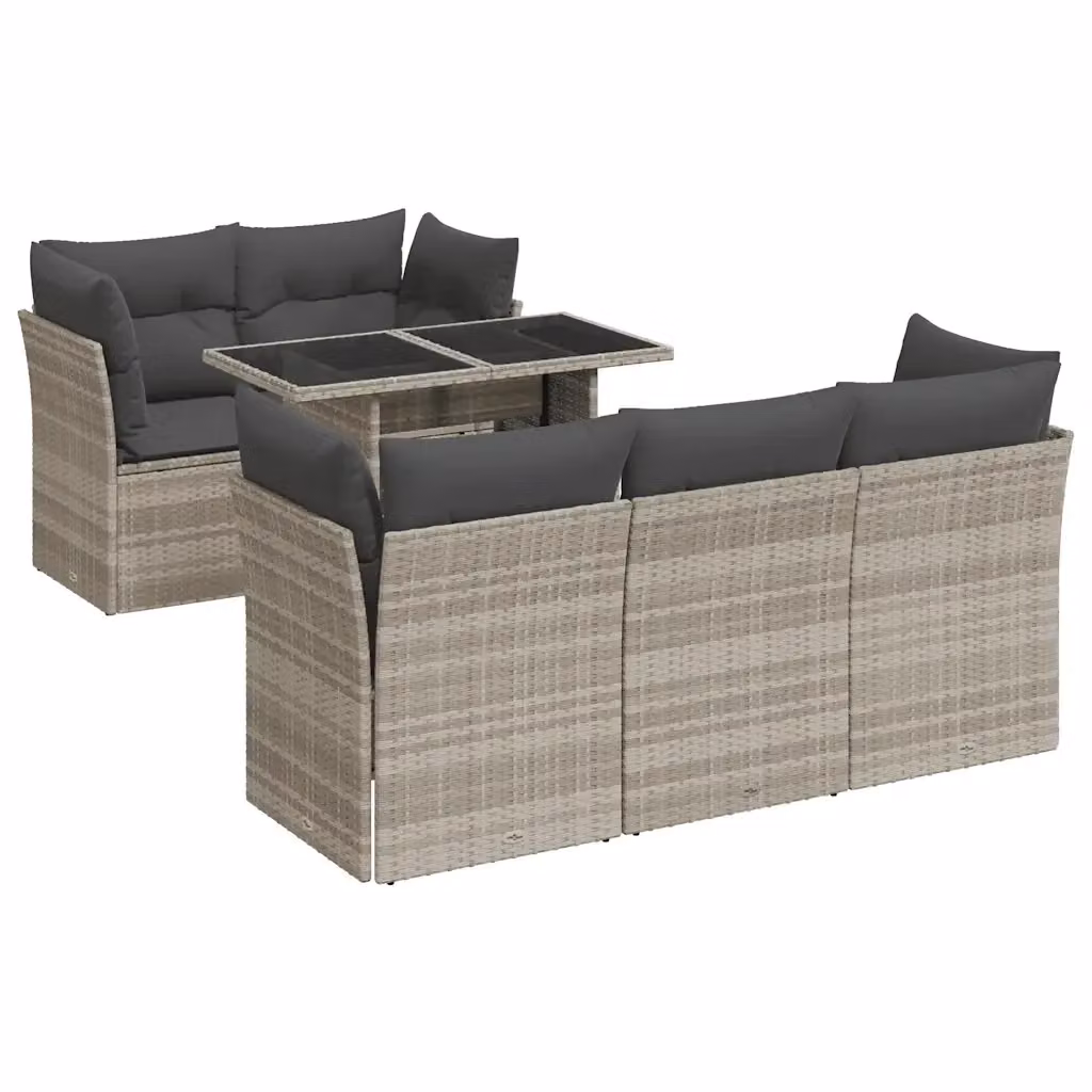 Set Divano da Giardino a L con Tavolino vidaXL, 6 Pezzi in Polyrattan Grigio con Cuscini Imbottiti e Coperture Rimovibili – 2