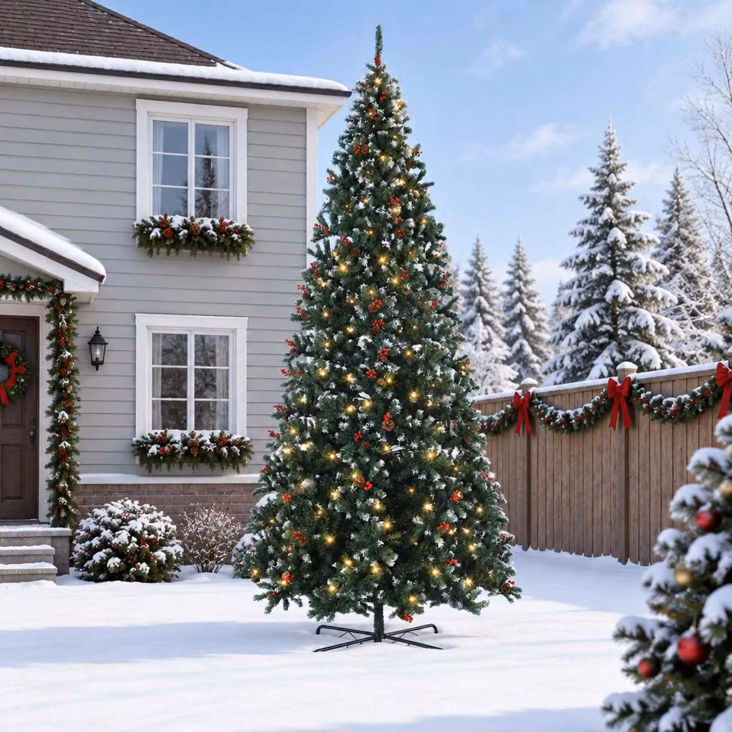 Albero di Natale artificiale pieghevole, altezza 400 cm, con 600 luci a LED