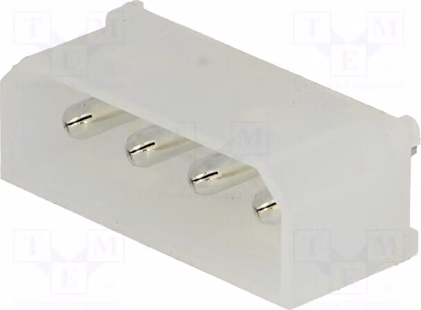 2 connettori femmina 6A 250VDC, montaggio a foro passante, connettore maschio, per montaggio su circuito stampato, con piedini: 4, passo 5,08mm, modello C5080WV-04P, per corrente continua (DC), marca Stec