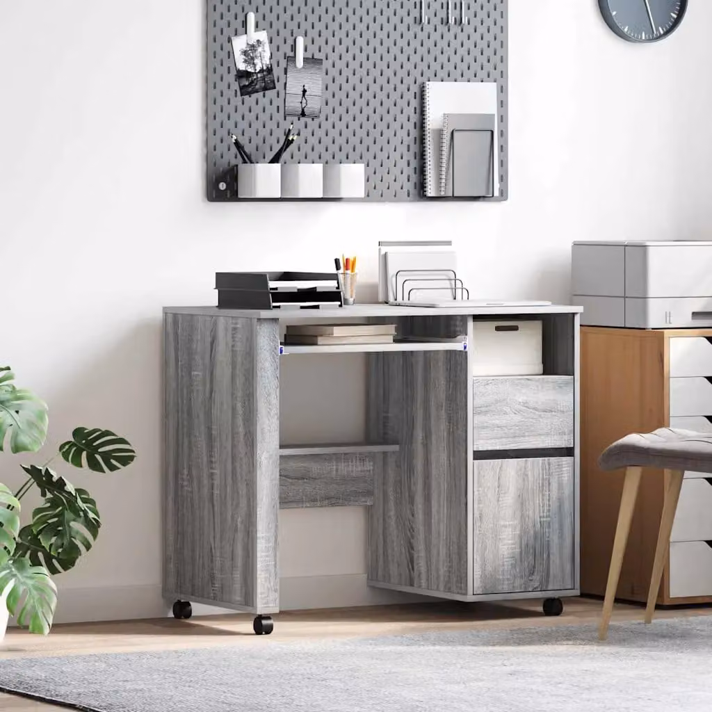 Scrivania moderna vidaXL con ruote in legno ingegnerizzato MDF Grigio
