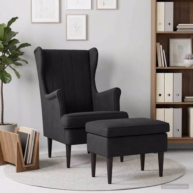 Set di Poltrona con Ottoman vidaXL in Velluto Nero per Soggiorno e Camera da Letto