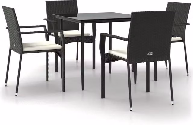 Set da Pranzo da Giardino 5 pz | Set Salotto da Giardino Nero con Cuscini in Polyrattan
