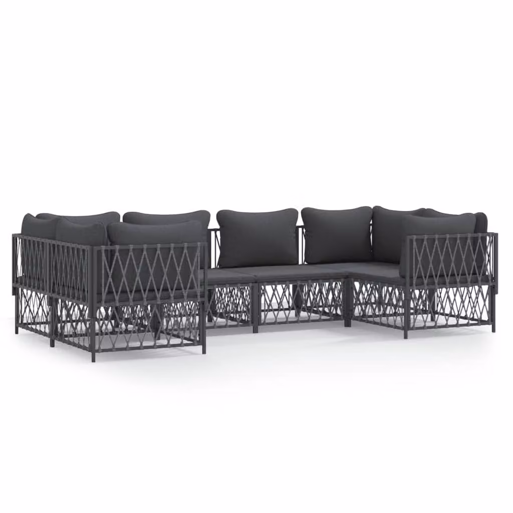 Set Salotto da Giardino 6 pz con Cuscini in Acciaio Antracite