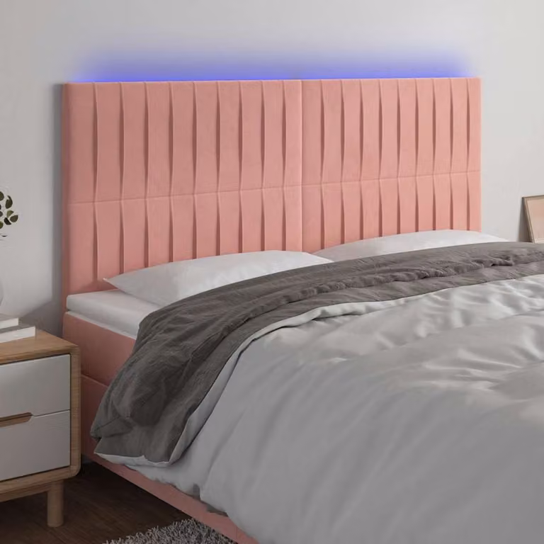Testiera per letto con LED e porta USB vidaXL in velluto rosa, L: 160 cm, P: 5 cm, H: 118-128 cm