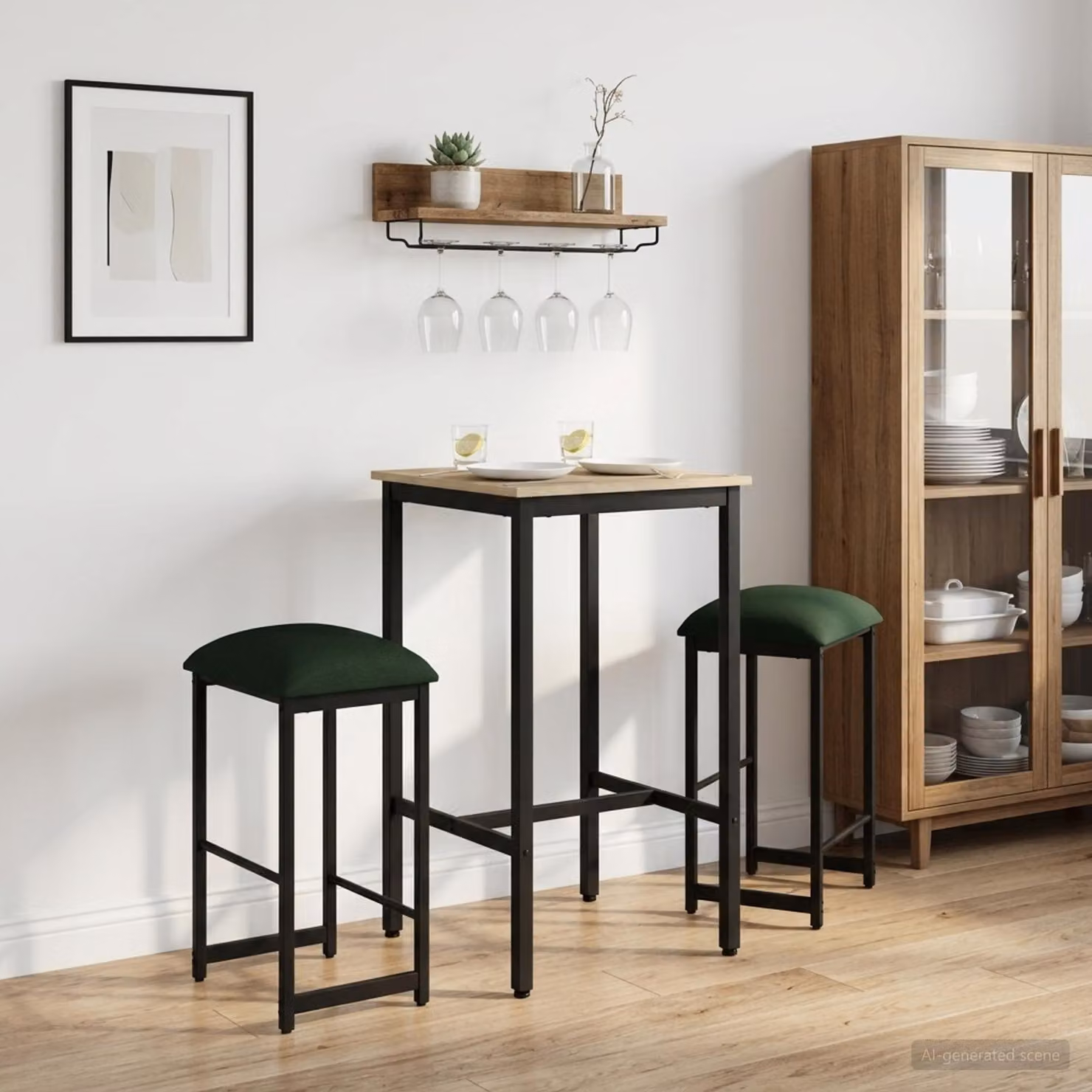 Set di 2 sgabelli da bar vidaXL in tessuto verde con struttura in metallo e MDF, L/P/H: 40 x 32 x 74 cm