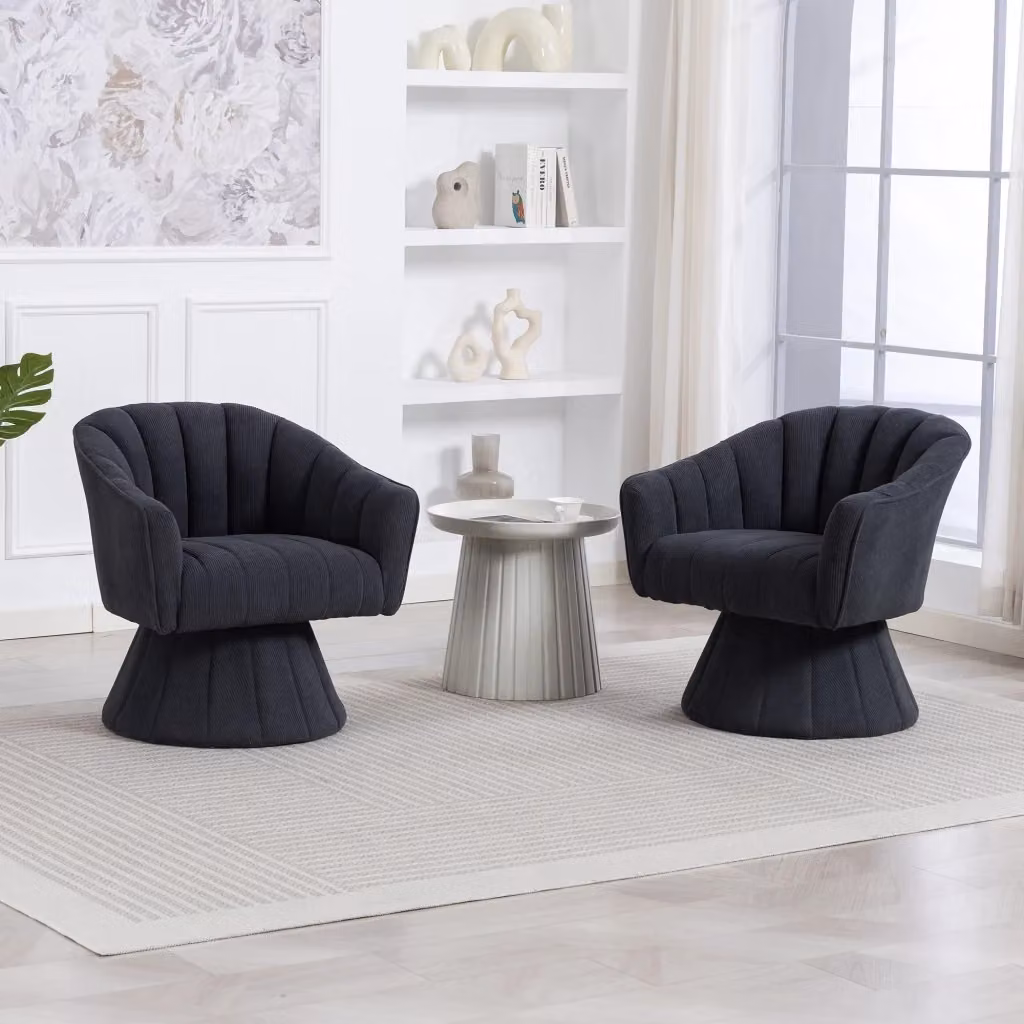 Poltrona girevole 360 MODFU in velluto a coste grigio con seduta imbottita L: 70 cm, P: 66 cm, H: 72 cm – 2