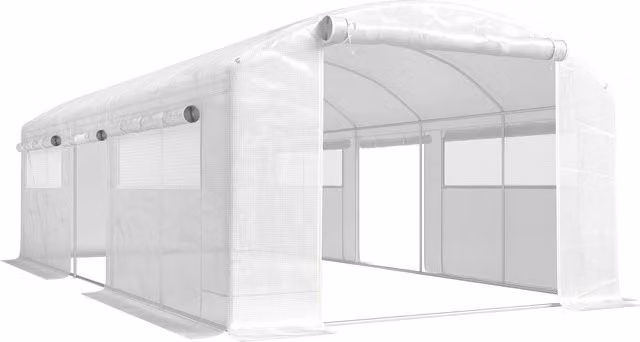 Outsunny Serra a Tunnel con Struttura in Acciaio Zincato Bianco, 3 Porte Avvolgibili e 6 Finestre con Rete, L/P/H: 6 x 3 x 2 m