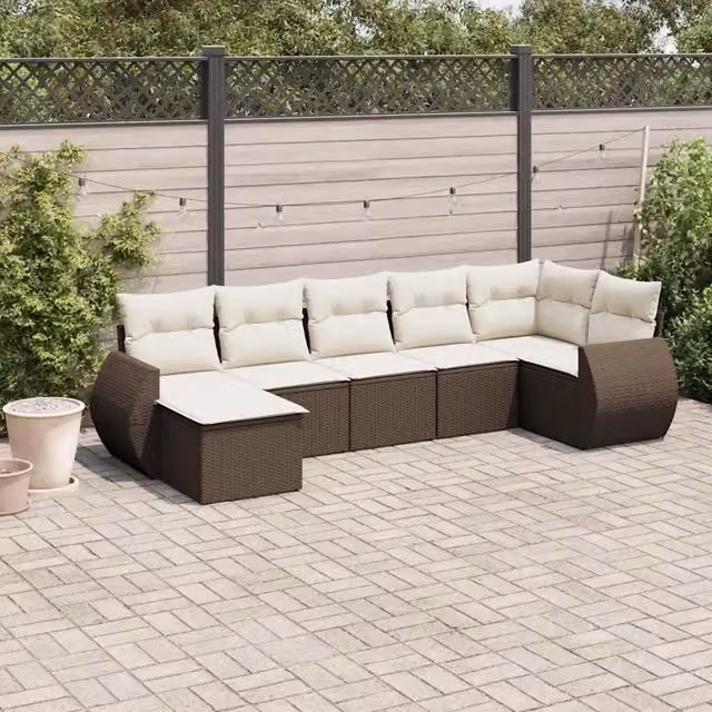 Set Divani da Giardino 7 pz con Cuscini Marrone in Polyrattan 3221682