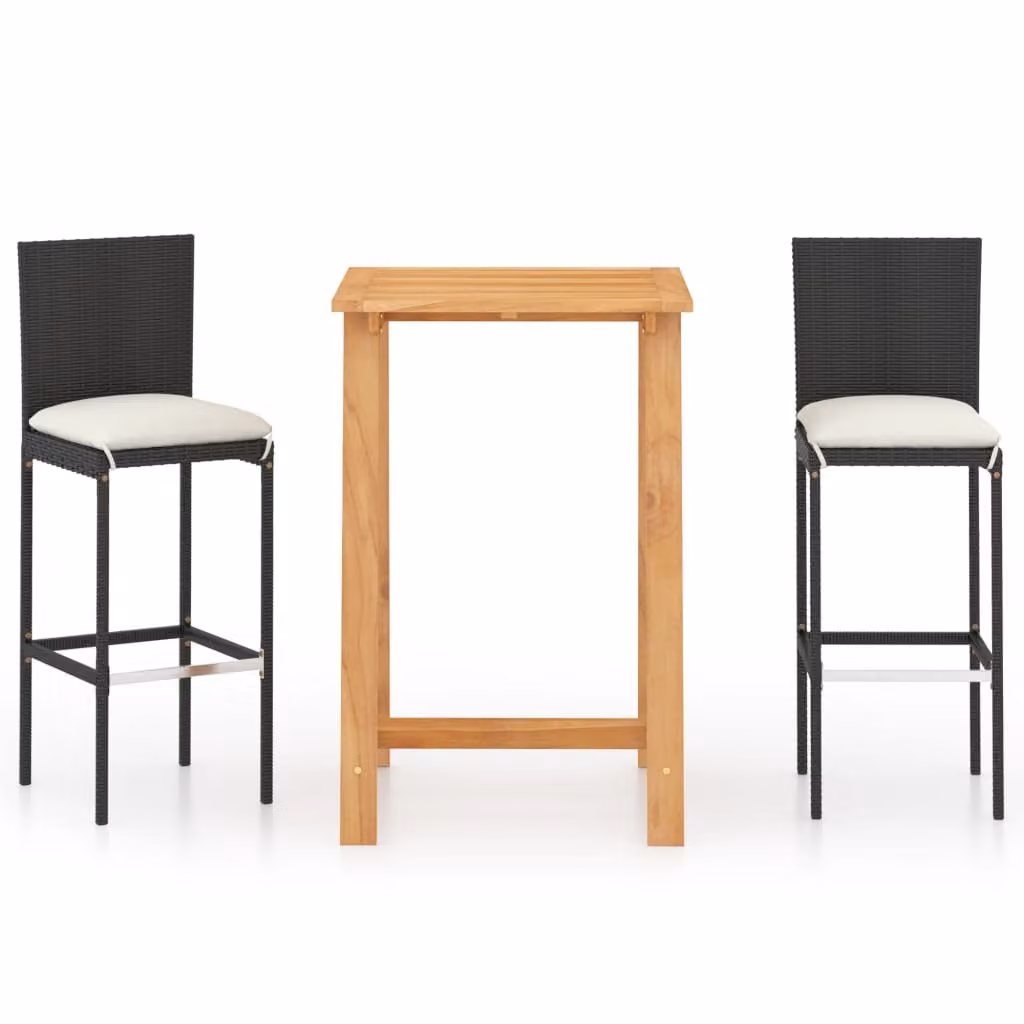 Set Bar da Giardino 3 pz con Cuscini Nero