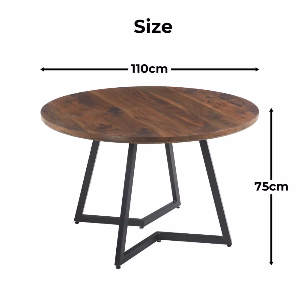 Tavolo da pranzo rotondo REDOM in MDF e metallo, colore marrone con finitura opaca stile industrial – 2