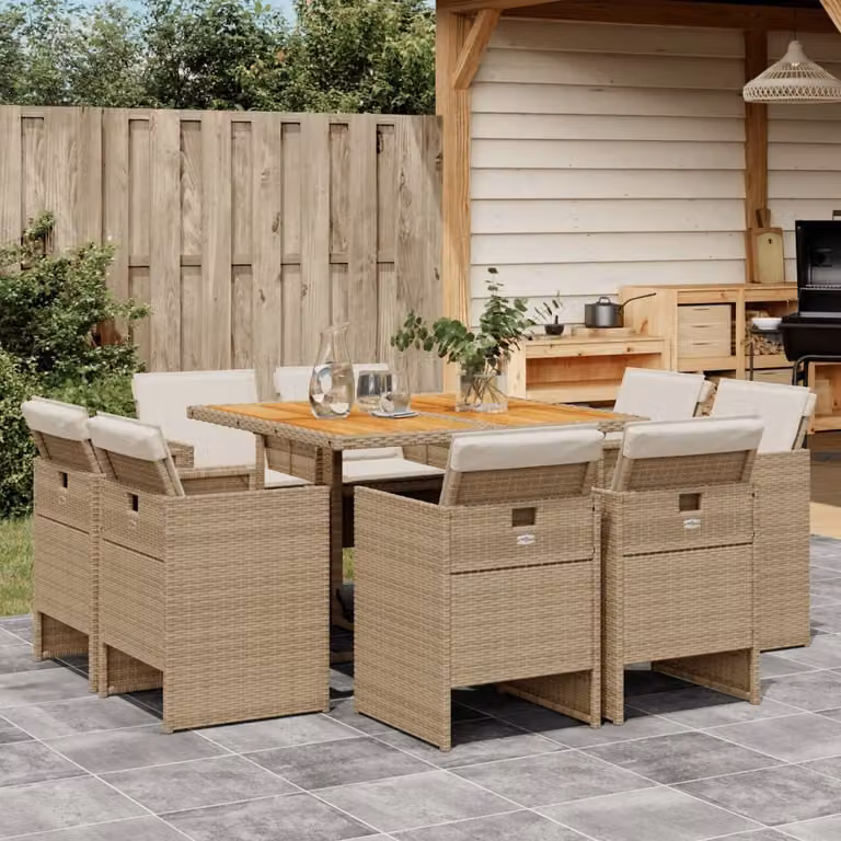 Maison Exclusive - Set da Pranzo da Giardino 9 pz con Cuscini Beige in Polyrattan