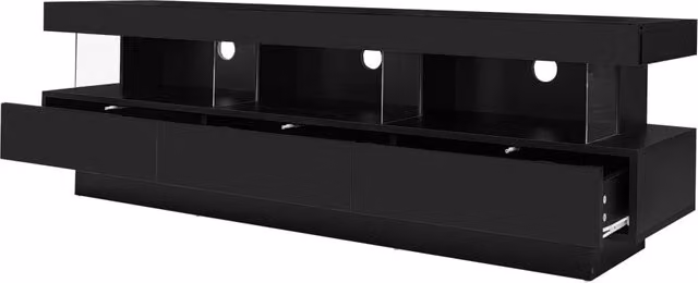 Mobile TV LED con 3 ripiani in vetro, controllo da smartphone, per soggiorno, in truciolato nero, 160 × 38 × 50.5 cm