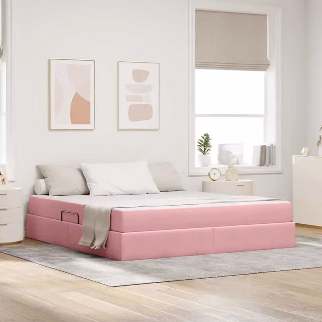 Letto con contenitore e materasso ibrido vidaXL in velluto rosa L/P/H: 160 x 200 x 280 cm – 1