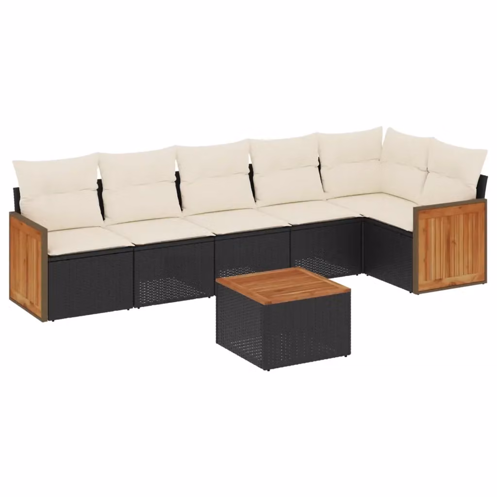 vidaXL Set Divani da Giardino a L con Cuscini 7pz in Polyrattan Nero e Legno di Acacia – 2