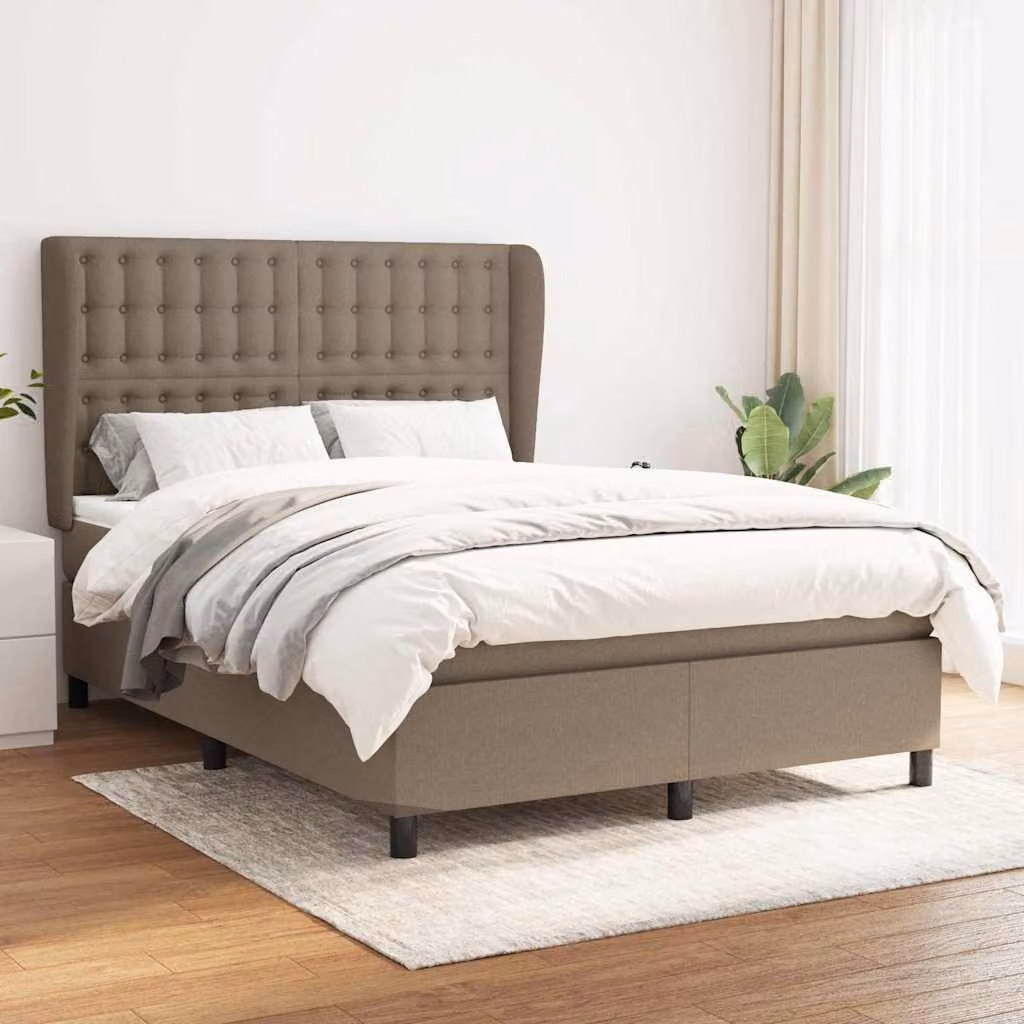 vidaXL Letto Ibrido con Giroletto a Molle e Materasso in Tessuto Beige e Bianco L/P/H: 193 x 147 x 128 cm – 1