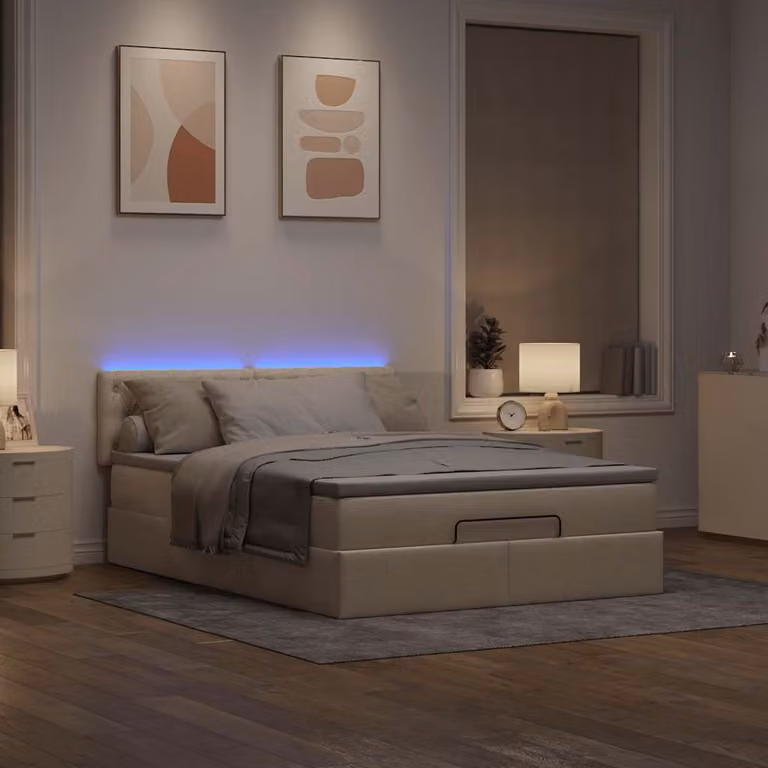 Maison Exclusive - Letto ottomano con materasso e LED Crema 140x190 cm Tessuto