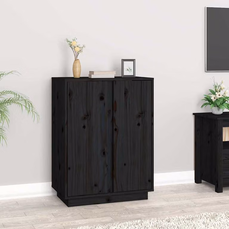Credenza nera vidaXL in legno massello di pino L: 60 cm, P: 35 cm, H: 80 cm