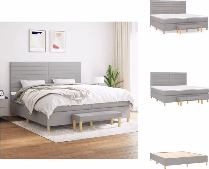 vidaXL Letto a molle con materasso grigio chiaro 200x200 cm in tessuto - Letti & strutture letto