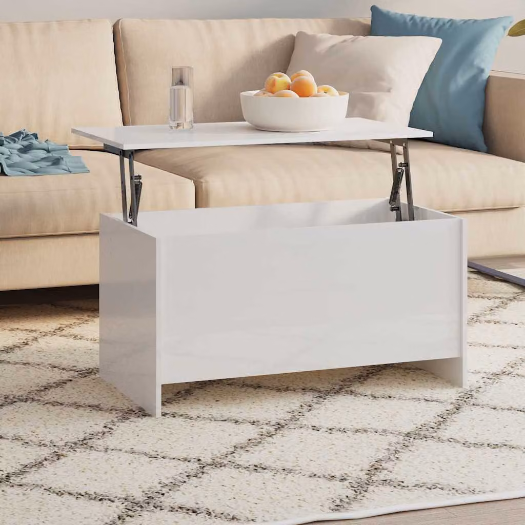 vidaXL Tavolino da soggiorno moderno in legno bianco lucido L/P/H: 102 x 55,5 x 52,5 cm