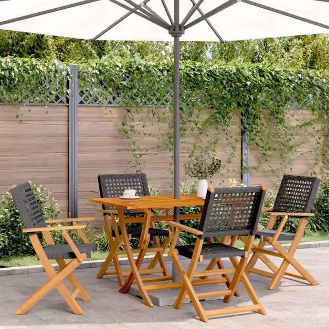 Sedie pieghevoli, 4 pezzi, in polyrattan nero e legno massello 3214556