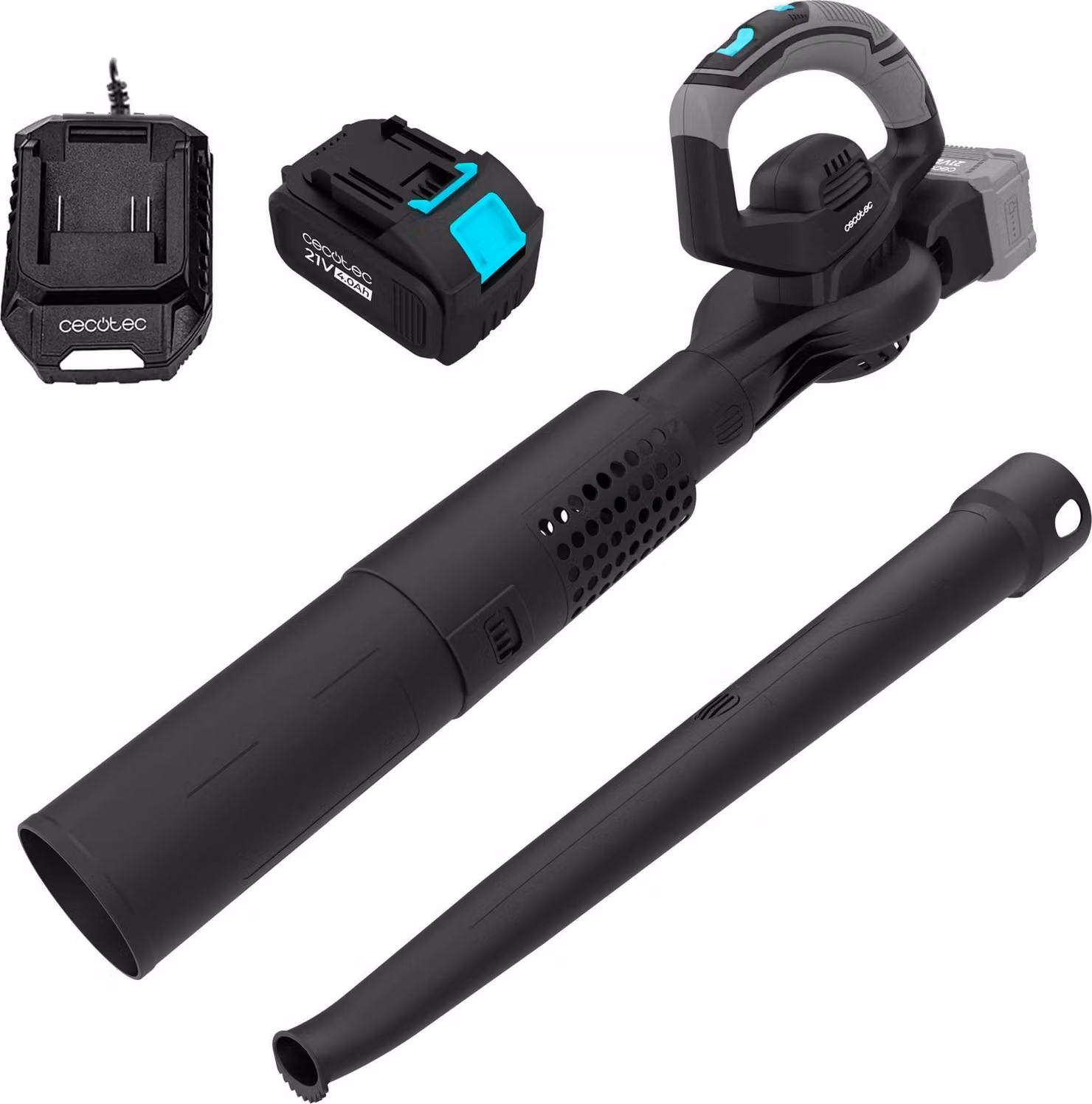 Soffiatore per foglie 2in1 con potenza di 3000 W. Batteria da 21 V 4 Ah. Velocità fino a 230 km/h. Volume fino a 800 m³/h. Velocità regolabile. Leggero.