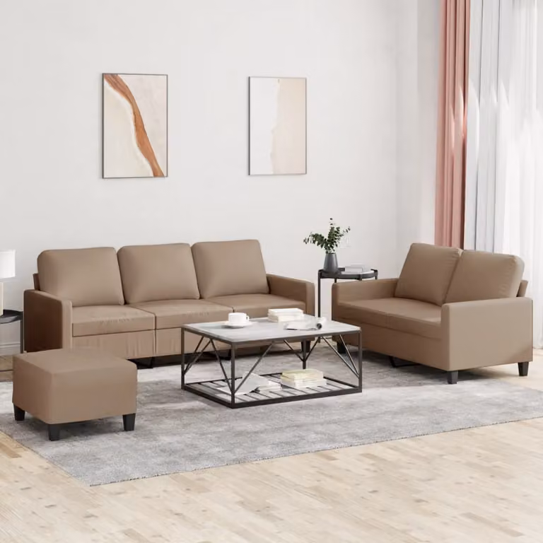 Maison Exclusive - Set divano a 3 posti con cuscini in ecopelle color marrone cappuccino