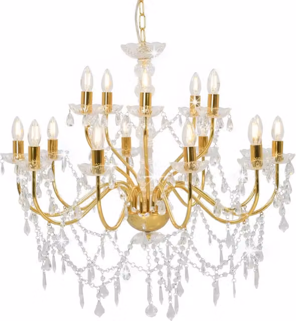 Lampadario classico HELLOSHOP26 in metallo color oro per soggiorno con 15 lampadine E14, H 74 cm, L 80 cm