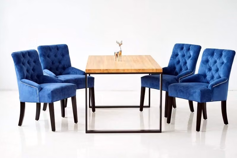 Tisch + 6x Chesterfield Stuhl Gruppe Garnitur Polster Lehn Holz Esszimmer Stühle